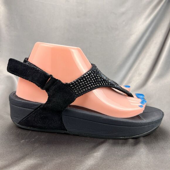 Fitflop Rokkit Navy Blue Crystal Toe Post Sandals Womens 8 Adjustable Strap Shoe - Picture 3 of 17